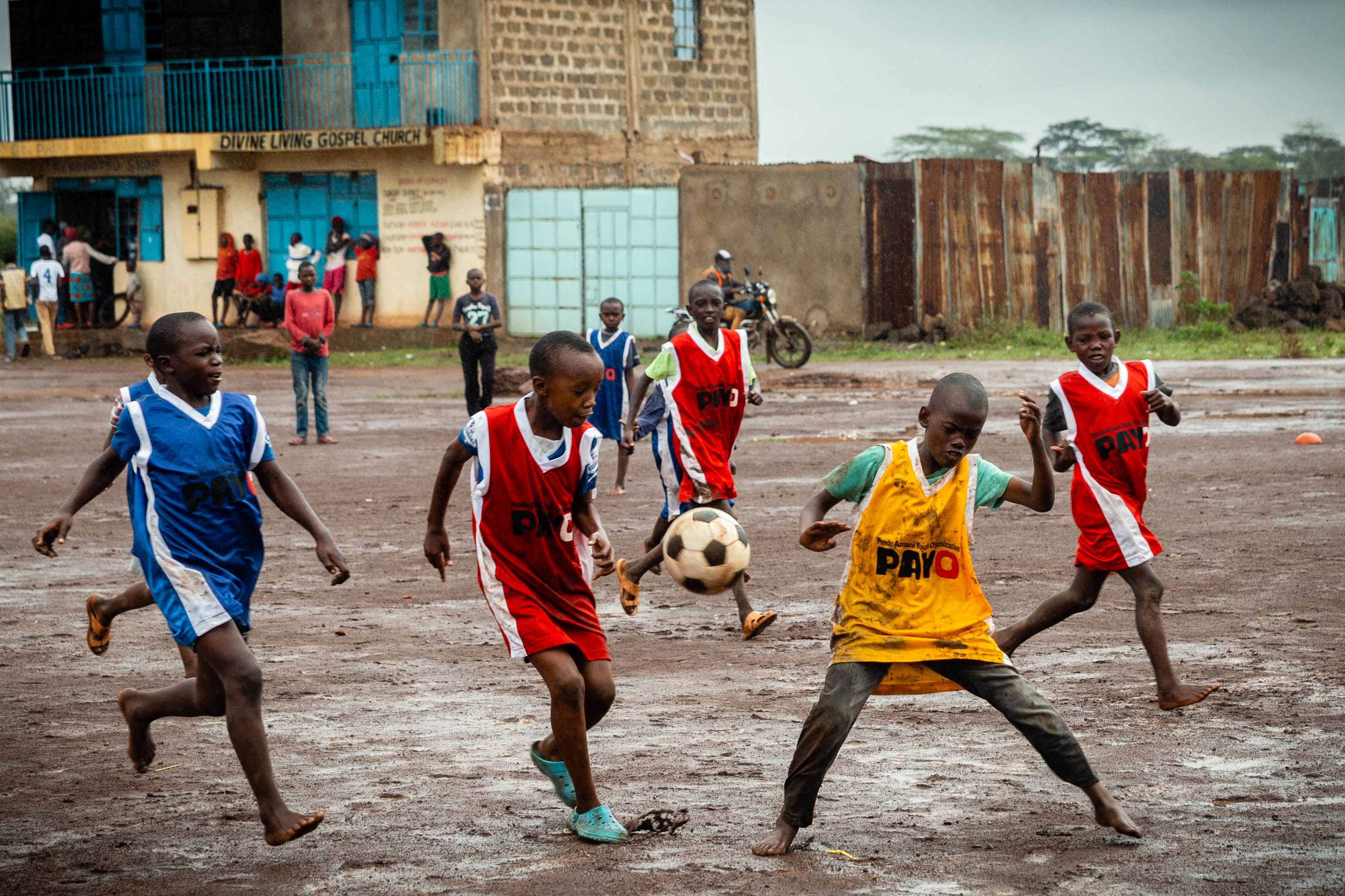 Playing soccer